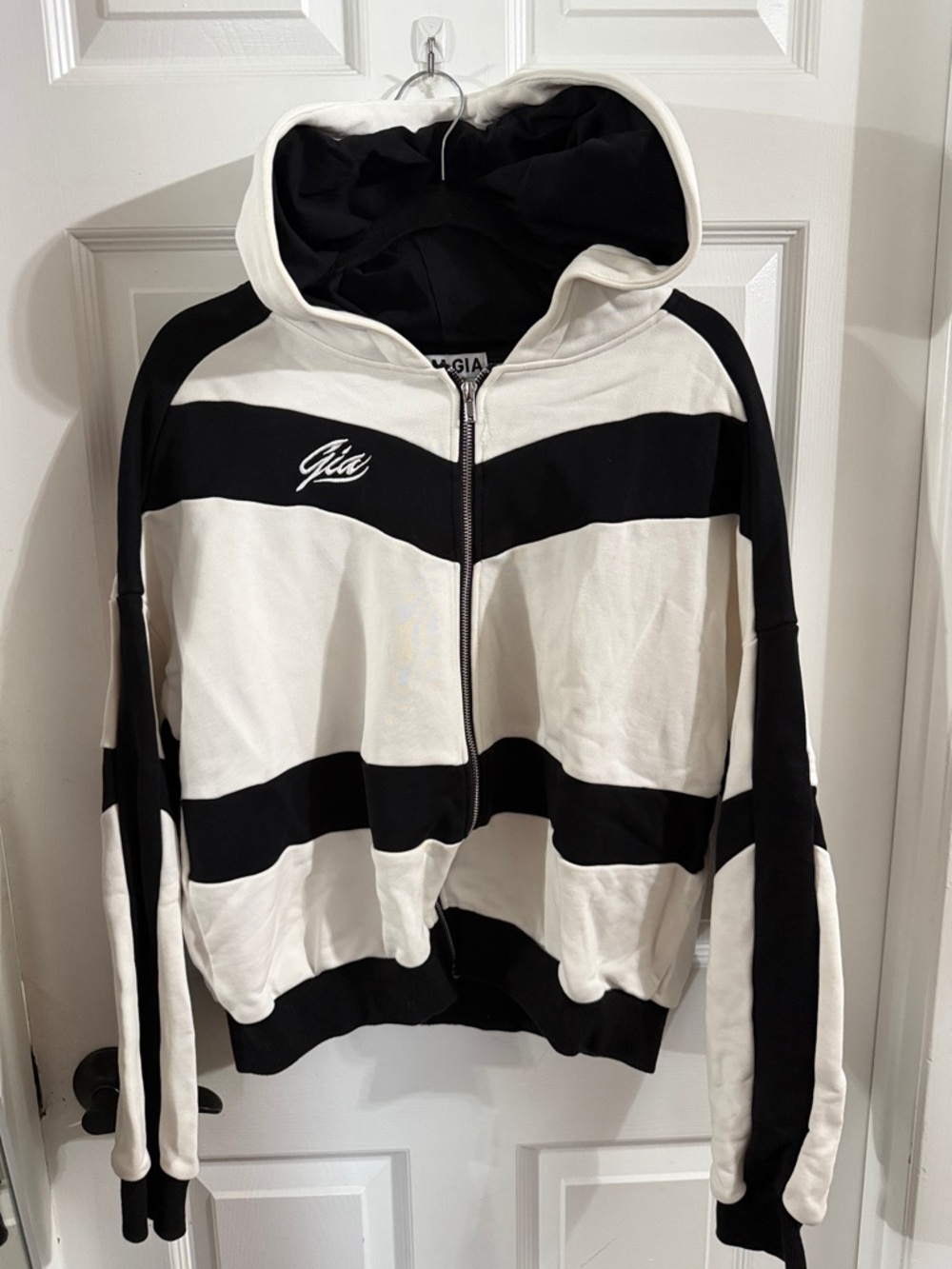 I. Am. Gia Black & White Striped Zip Hoodie